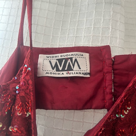 Vintage Red Gown with Beaded Bodice - Picture 4 of 5